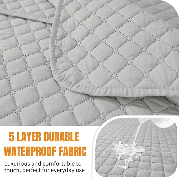 XINEAGE Water Resistant Recliner Cover, 2 seat Recliner Loveseat Covers with Pockets, Quilted Thick Recliner Protector Cover for Dog Pets with Non Slip Backing and Strap(Recliner Loveseat,Light Gray)