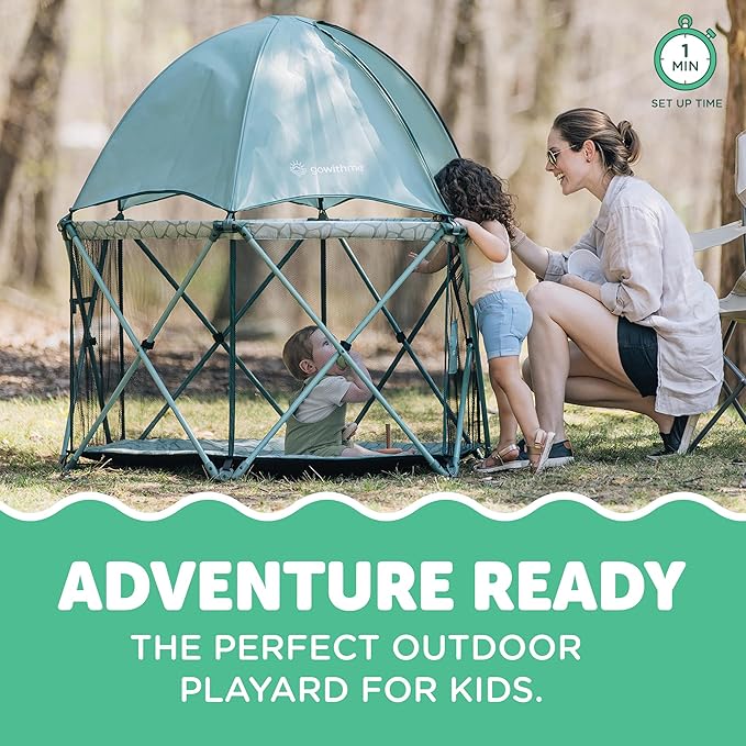 Baby Delight Go with Me Eclipse Deluxe Portable Playard | Playpen | Sun Canopy | Indoor and Outdoor | Ultra Padded Nylon Floor | Green Garden