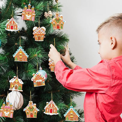 GuassLee Christmas Ornaments Art and Crafts for Kids - 28pcs DIY Christmas Gingerbread House Cutouts with Christmas Lollipop Candy Cane Stickers for Xmas Tree Home Party Favors Classroom Art Activity