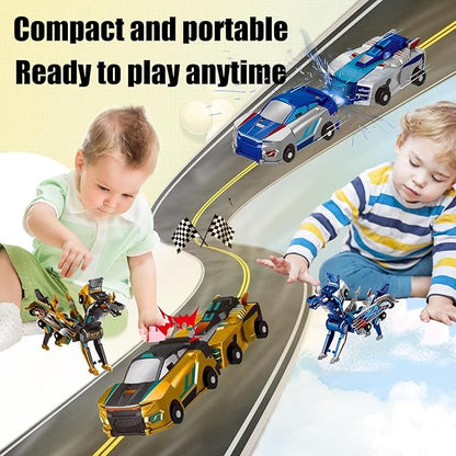 Aimery Collision Transforming Dinosaur Car Toy, 2 Magnetic Cars Convert into Dinosaur Toys,Dino Robot Toy, Boys Toys,Kids Toys, Party Birthday for Kids (Gold Blue)