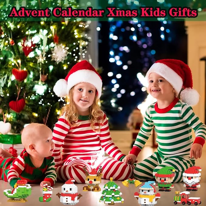 Christmas Red Snowman Building Blocks Set Compatible with Lego Advent Calendar 2024 Stacking New Toys Holiday Present Box New Year Xmas Gifts for Kids for Boys & Girls and Adults