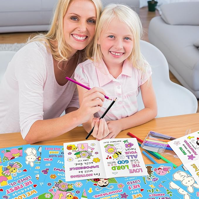 Dvbonike 24Pcs Spring Bible Coloring Books - Religious DIY Color-in Pages Booklet Bulk Drawing Holiday Christian Theme Activity Supplies for Sunday School Classroom Reward Artwork Gift