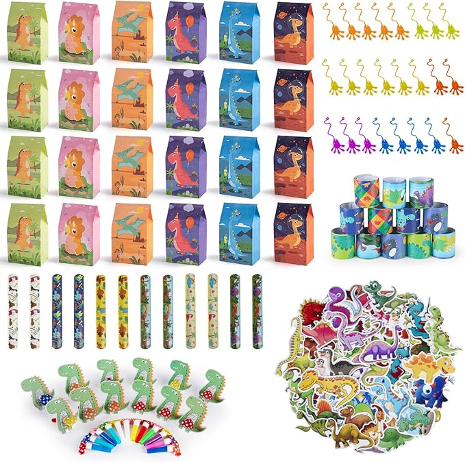 HURSROOR 196PCS Dinosaur Party Favors, Dinosaur Birthday Party Supplies for 24 Kids, Dinosaur Goodie Bags for Kids Birthday, Dinosaur Party Decorations Dino Party Favors for Boys Girls