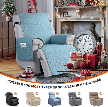 VANSOFY 100% Waterproof Recliner Chair Covers, Recliner Cover Non-Slip Dog Chair Cover Furniture Protector Washable Slipcover with Pocket, Elastic Straps for Pets, Dogs(Azuree, 30")