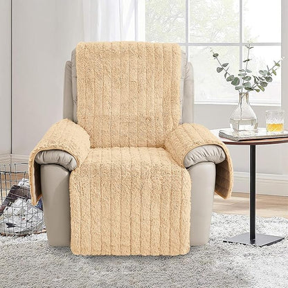 RBSC Home Plush Recliner Slipcover 23 Inches Beige Chair Covers Artificial Wool Lazy Boy Cover Quilted Cover for Recliner Chairs and Furniture Soft Warm