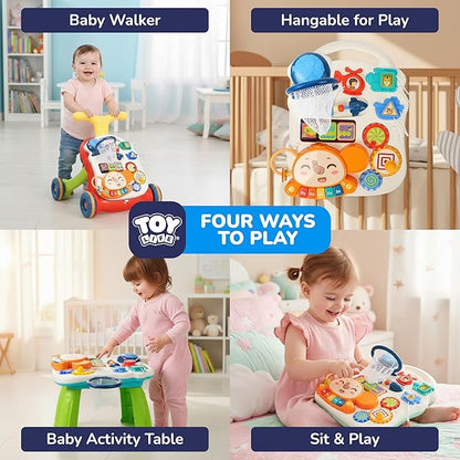TOY Life 3 in 1 Baby Push Walker and Activity Center, Sit to Stand Walker for Babies 6-12 Months, Baby Walking Toys with Music Panel for Girls Boys, Toddlers Push Toys Gifts for Learning to Walk Red