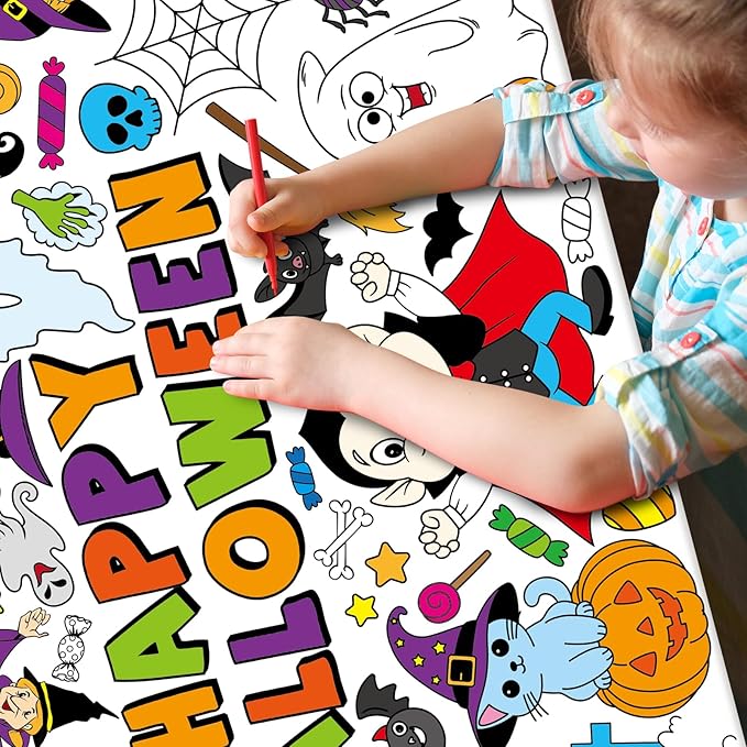 Halloween Giant Coloring Poster for Kids 30 x 72 Inch, Large Halloween Crafts Coloring Paper Tablecloth Banner for Kids, Halloween Color-in Activities Party Games Birthday Party Supplies Decorations