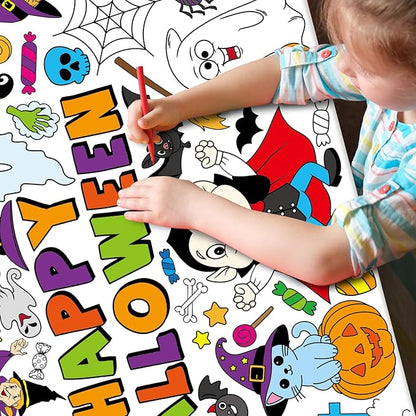 Halloween Giant Coloring Poster for Kids 30 x 72 Inch, Large Halloween Crafts Coloring Paper Tablecloth Banner for Kids, Halloween Color-in Activities Party Games Birthday Party Supplies Decorations