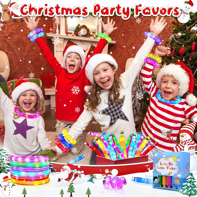 Gigilli 24 Pack Glow Sticks Party Favors for Kids 4-8-12, Goodie Bags Stuffers Light up Pop Tubes, Bulk Glow Necklace Bracelet Birthday Valentines Day Glow in the Dark Party Supplies Party Decoration
