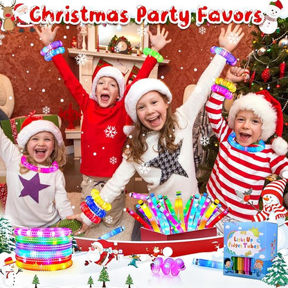 Gigilli 24 Pack Glow Sticks Party Favors for Kids 4-8-12, Goodie Bags Stuffers Light up Pop Tubes, Bulk Glow Necklace Bracelet Birthday Valentines Day Glow in the Dark Party Supplies Party Decoration