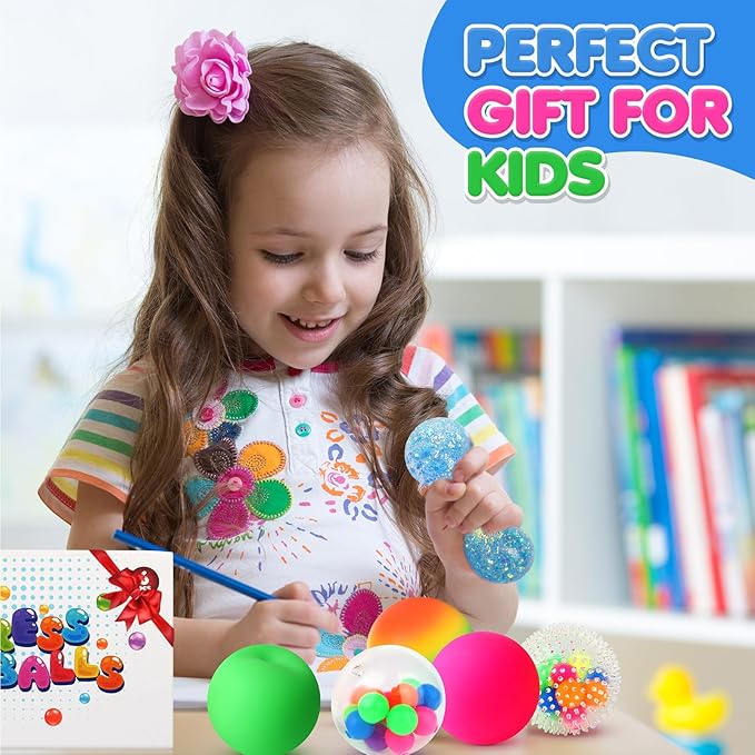 6 Set Squishy Sensory Stress Squeezing Balls forAdults: Best Calming Tool to Relieve Anxiety, Vent Mood and Improve Focus, Easter Basket Stuffers for Kids, Goodie Bag Stuffers