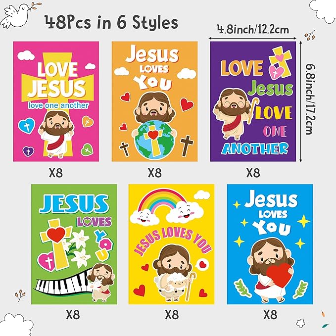 Dvbonike 48Pcs Jesus Loves You Coloring Books - Religious Bible DIY Color-in Pages Booklet Bulk Drawing Holiday Christian Activity Supplies for Sunday School Classroom Rewards Artwork Gift for Kids