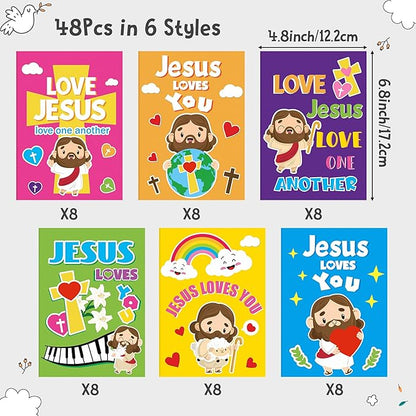 Dvbonike 48Pcs Jesus Loves You Coloring Books - Religious Bible DIY Color-in Pages Booklet Bulk Drawing Holiday Christian Activity Supplies for Sunday School Classroom Rewards Artwork Gift for Kids