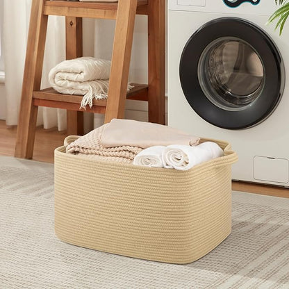 OIASKET Large Blanket Basket, Jute Blanket Storage Living Room, Rectangle Woven Baskets for Storage Toys, Towels, Dirty Clothes Organizer Bins (Jute) (Pack of 2)