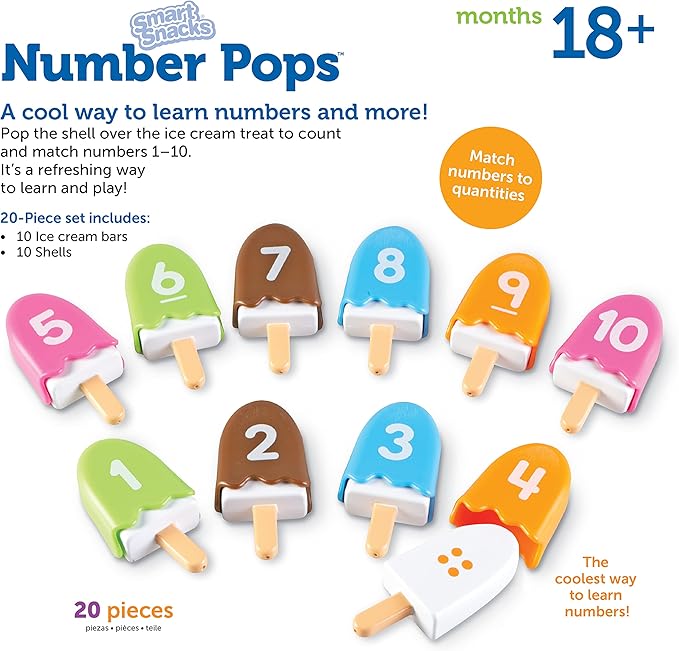 Learning Resources Smart Snacks Number Pops - 20 Pieces, Ages 2+,Toddler Number Learning Toys, Preschool Math Games, Fine Motor Toys, Numbers for Kids