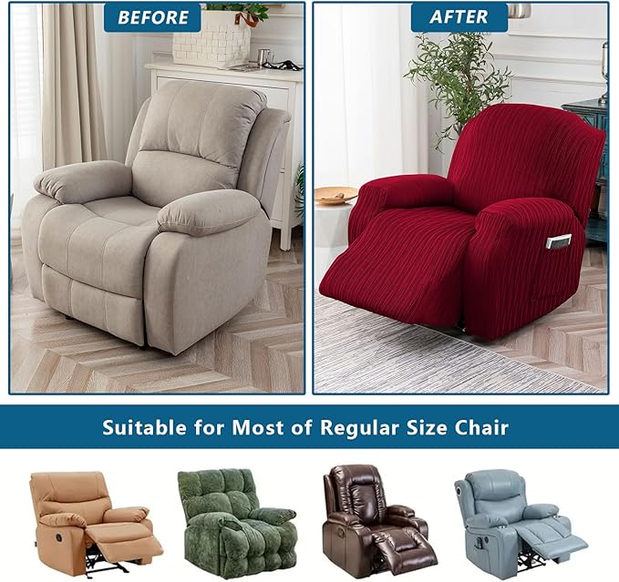 Recliner Cover Stretch Soft Couch Cover for Dogs, Sofa Slipcover for Recliner Couch Leakproof Furniture Protector for Kids, Pets (Wine)