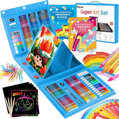 iBayam Art Kit, 251-Pack Art Supplies Drawing Kits, Arts and Crafts Gifts Box for Kids Teen Girls Boys, Art Set Case with Trifold Easel, Scratch Paper, Sketch Pad, Coloring Book, Crayons, Pencils