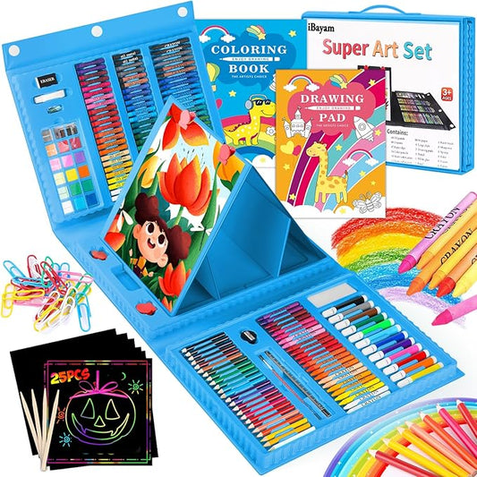 iBayam Art Kit, 251-Pack Art Supplies Drawing Kits, Arts and Crafts Gifts Box for Kids Teen Girls Boys, Art Set Case with Trifold Easel, Scratch Paper, Sketch Pad, Coloring Book, Crayons, Pencils