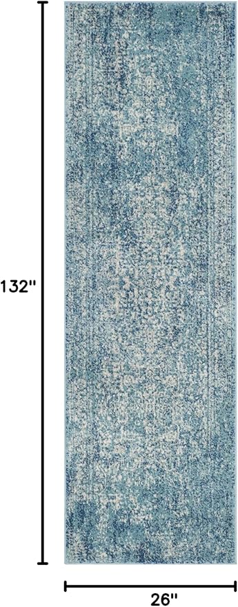 SAFAVIEH Evoke Collection 2'2" x 11' Blue/Ivory EVK256C Oriental Distressed Non-Shedding Living Room Bedroom Runner Rug