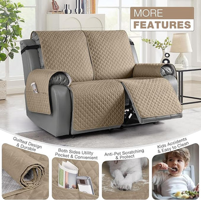 TAOCOCO Loveseat Recliner Cover Non-Slip Sofa Slipcover, Pet Cover for Loveseat Recliner with Elastic Straps, Washable Reclining Loveseat Cover Recliner Furniture Protector (2 Seater, Camel)