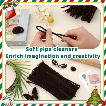Pipe Cleaners, 100PCS Christmas Pipe Cleaners Craft Supplies, Dark Brown Pipe Cleaners Bulk Fuzzy Sticks for DIY Art and Craft Projects Home Decoration