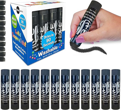 Kwik Stix Solid Tempera Paint Sticks – 12 Pack of Black – Same Color Washable, Quick Dry (90 Seconds), ASTM Certified, Non-Toxic, Allergen-Free Kids & Toddler Art Supplies for Home, School & Crafts