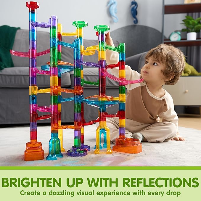 JOYIN 137Pcs Glowing Marble Run - Construction Building Blocks Toys with 15 Glow in The Dark Plastic Marbles, STEM Toy Presents for Boys and Girls