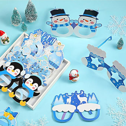 36 Pcs Winter Party Favors Snowflake Paper Eyeglasses Winter Wonderland Party Decorations Photo Booth Props for Christmas Holiday Baby Shower Birthday Supplies