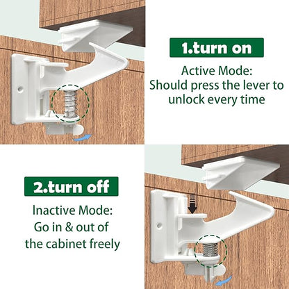 Vmaisi 12 Pack Cabinet Locks Child Safety Latches - Baby Proofing Cabinets Drawer Lock with Adhesive Easy Installation - No Drilling or Extra Screws (White)