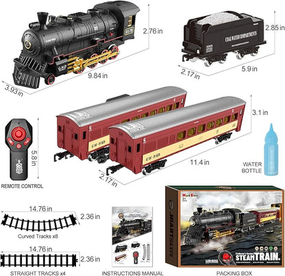 Hot Bee Train Set for Boys,Remote Control Christmas Train Sets w/Steam Locomotive,Light Passenger Cars & Tracks,Trains Toys w/Smoke,Whistle & Lights,Christmas Toys Gifts for 3 4 5 6 7 8+ Year Old Kids