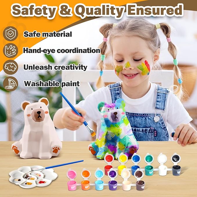 FUNZBO Paint Your Own Bear Lamp Kit - Arts and Crafts for Kids Ages 8-12, Art Supplies for Kids 6-8, Painting Kits for Kids Ages 4-8, Toys for Ages 8-13 Girls Boys Teens Birthday Gift