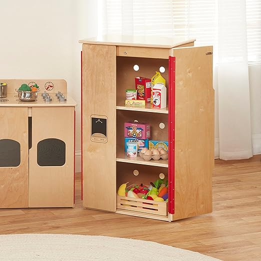 ECR4Kids Play Kitchen Refrigerator, Wooden Playset, Natural