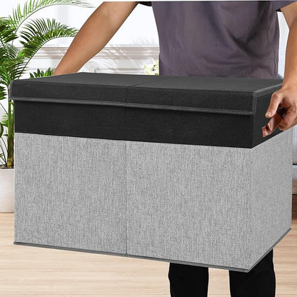 Gowee Large Toy Storage Box with Lid, Sturdy Toys Storage Chest Bin Organizer Basket with Dividers for Kids, Boys, Girls, Nursery, Closet, Bedroom, Playroom 26"x17" x17" (Black and Grey)