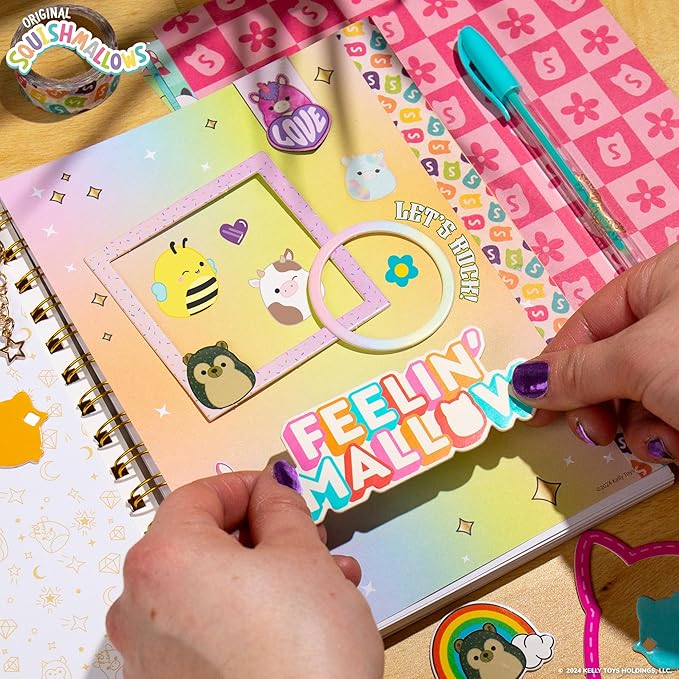 Original Squishmallows DIY Journaling Kit, Includes Craft Supplies Like Cute Stickers for Journaling, Sketch Pad, Cam The Cat Charm, Keychain, Fun Scrapbook Kit, Girl Gifts, Art Set