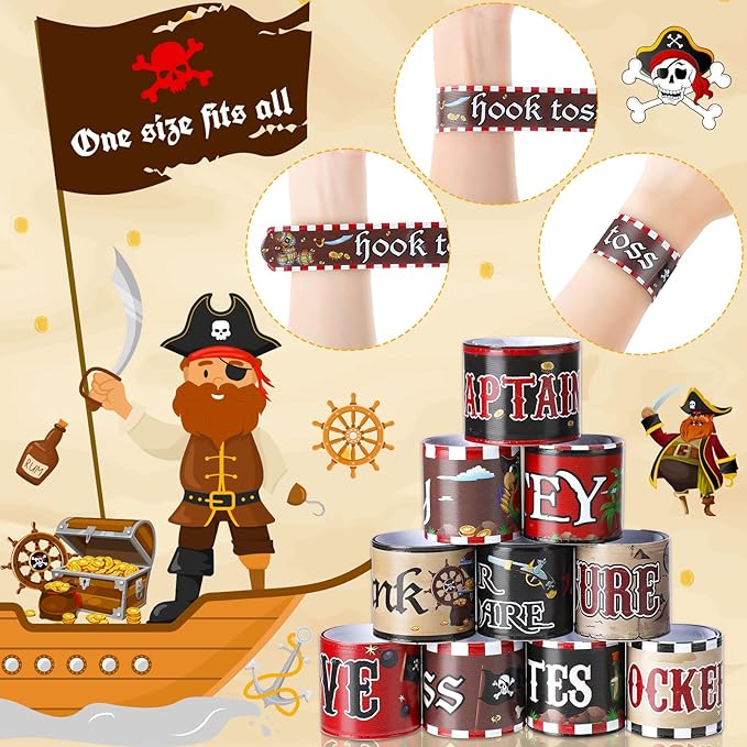 Junkin 40 Pieces Slap Bracelets for Kids Pirate Slap Bracelets for Party Favors Supplies Snap Bracelets Wristband School Prizes Birthday Exchanging Gifts Goodies Gadget Bulk