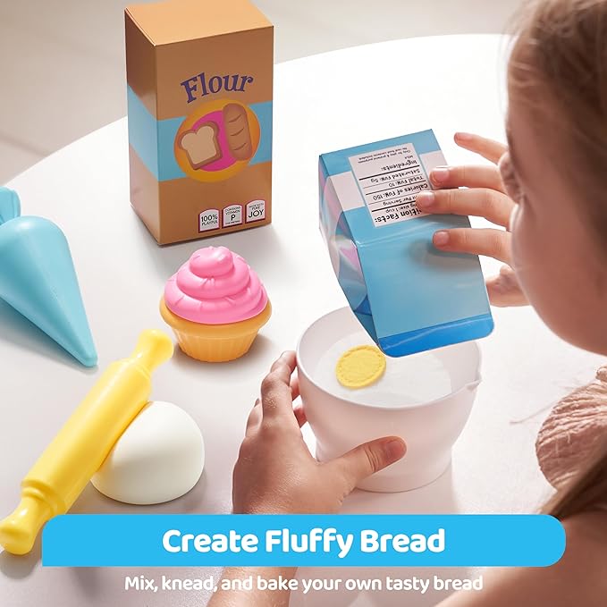 Toddler Pretend Play Toys, Bakery Shop with Light & Sound Oven, Realistic Mixer, Color Changing Bread, 20 Pieces Play Kitchen Accessories, Birthday Gift for Boys Girls Kids