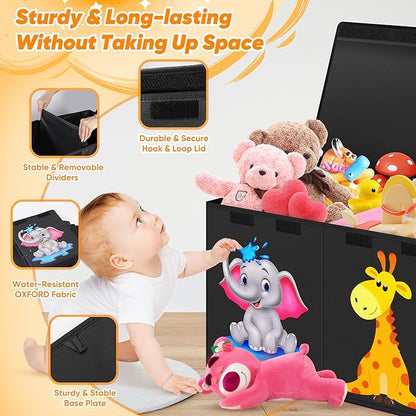 Mabahoo Extra Large Toy Box, Collapsible Storage Organizer with Lids, Cute Animals Toybox for Boys Girls, 40"x14"x16" Kids Toy Chest Sturdy Storage Boxes for Living Room Bedroom Playroom Nursery