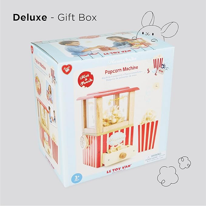 Le Toy Van - Wooden Honeybake Retro Popcorn Machine | Cinema, Kitchen Or Movies Pretend Play | Movie Night Role Kids Play Toy