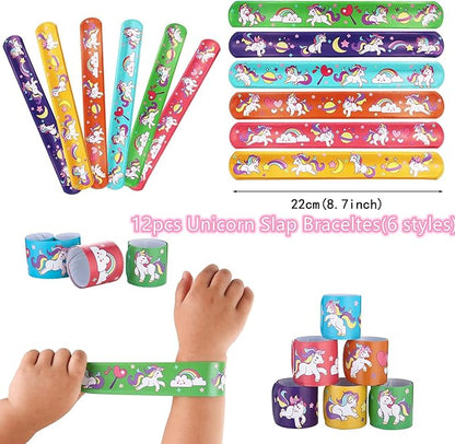 Unicorn Party Favors Supplies for Kids Birthday Gift Bags Including Slap Bracelets Mask Rings Keychains Stamps Tattoos Stickers (Unicorn A, Count, 1)