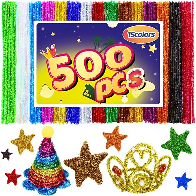 Pipe Cleaners, Pipe Cleaners Craft, Arts and Crafts, Crafts, Craft Supplies, Art Supplies (500 Glitter Pipe Cleaners)…