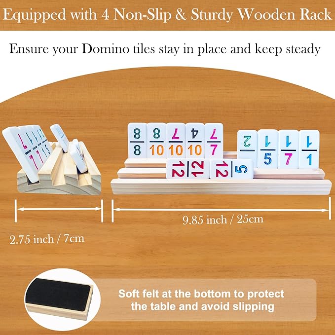 4 Player Games, Mexican Train Dominoes Set with Numbers, 4 Wooden Racks, 91 Tiles, Portable Case, D12 Dominos Set for Adults, Board Game for Adults, Easter Basket Stuffers, Easter Gifts for Men Women