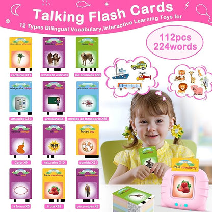 Spanish Flash Cards for Kids Toddlers 1-3, Bilingual Buddy Talking Flash Cards, Spanish Learning for Kids, Pocket Speech Therapy Toys, Montessori Language Learning Toys, 224 Sight Words