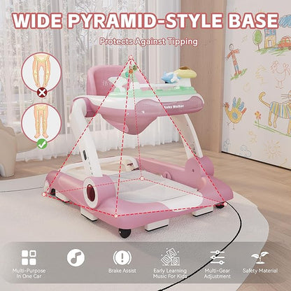 Baby Walker with Wheels, 5 in 1 Walker for Baby Boy Girl 6-12 Months with Bouncer, Music and Lights Baby Jumper Activity Center, Adjustable Height Speed, Push Walker for Ages 6-18 Months Toddler