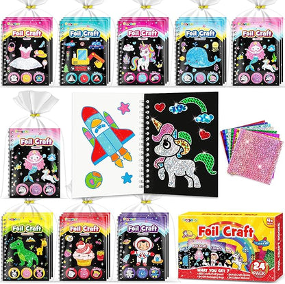 FUNNYB&G Foil Art Party Favors for Kids - 24 Pack Foil Art Crafts Kits Coloring Books, Goodie Bag Stuffers Party Favors for Kids 4-8 8-12, Bulk Birthday Classroom Prizes Girls Boys Gifts (Classic)