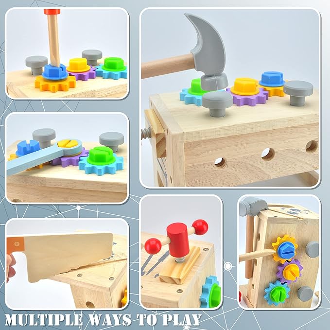 Wooden Tool Set for Boys - Montessori Toys for 2 3 4 5 Year Old,29Pcs Kids Tool Sets, Learning Educational Building Construction Sets,Toddler Boy Toys for 2 3 4 5 Year Old Boy