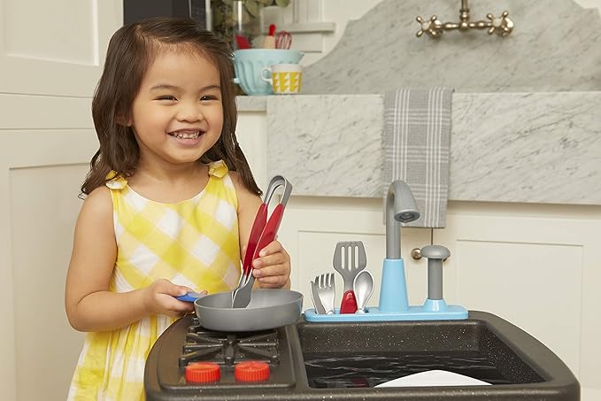 Little Tikes First Sink & Stove Realistic Pretend Play Kitchen Appliance for Kids, Includes 13 Cooking Accessories, Ages 3+ Multi-Color