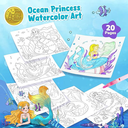 JoyCat Paint with Water Coloring Books for Toddlers, Watercolor Painting Sets for Kids Ages 3-5 4-8, Arts and Crafts Drawing Activities Toy Birthday Gifts for Boys Girls (Ocean Princess)