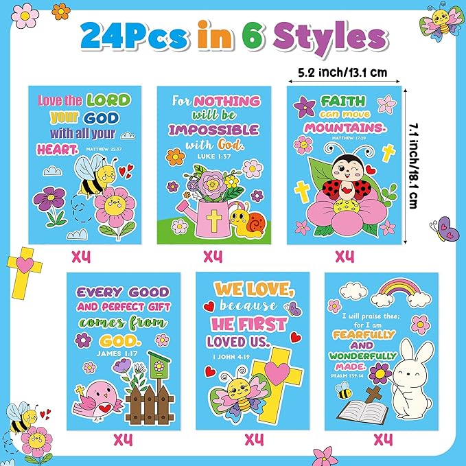 Dvbonike 24Pcs Spring Bible Coloring Books - Religious DIY Color-in Pages Booklet Bulk Drawing Holiday Christian Theme Activity Supplies for Sunday School Classroom Reward Artwork Gift