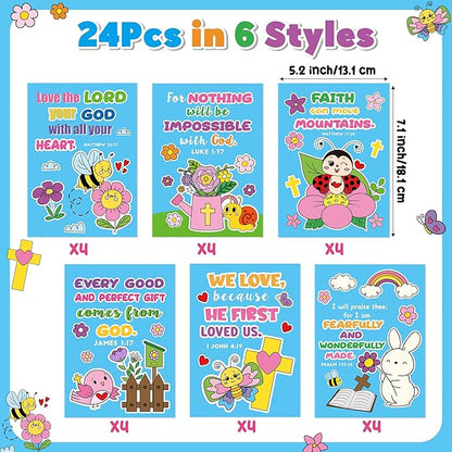 Dvbonike 24Pcs Spring Bible Coloring Books - Religious DIY Color-in Pages Booklet Bulk Drawing Holiday Christian Theme Activity Supplies for Sunday School Classroom Reward Artwork Gift