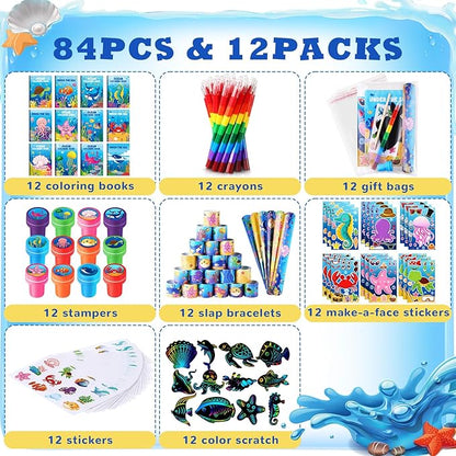 BenLouis 96Pcs Under the Sea Party Favors Ocean Animals Party Coloring Books Set Bulk for Kids Sea Fish Birthday Mermaid Party Goodie Bag Fillers School Classroom Gift Rewards Activity Supplies